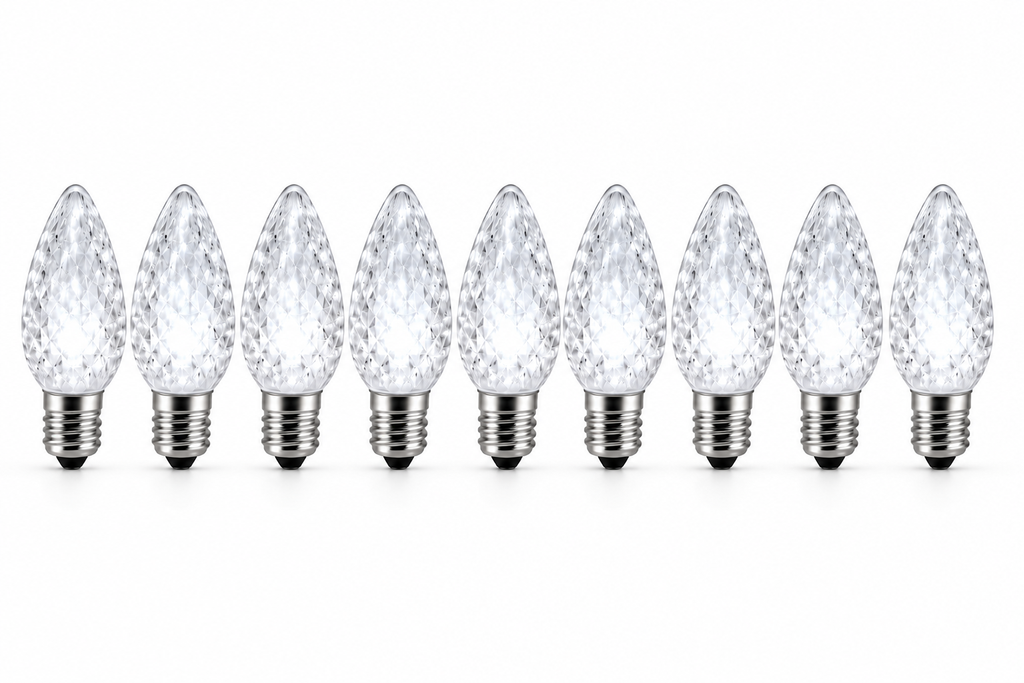 C9 LED Christmas Light Bulbs - Pure White - 25 Pack - Faceted