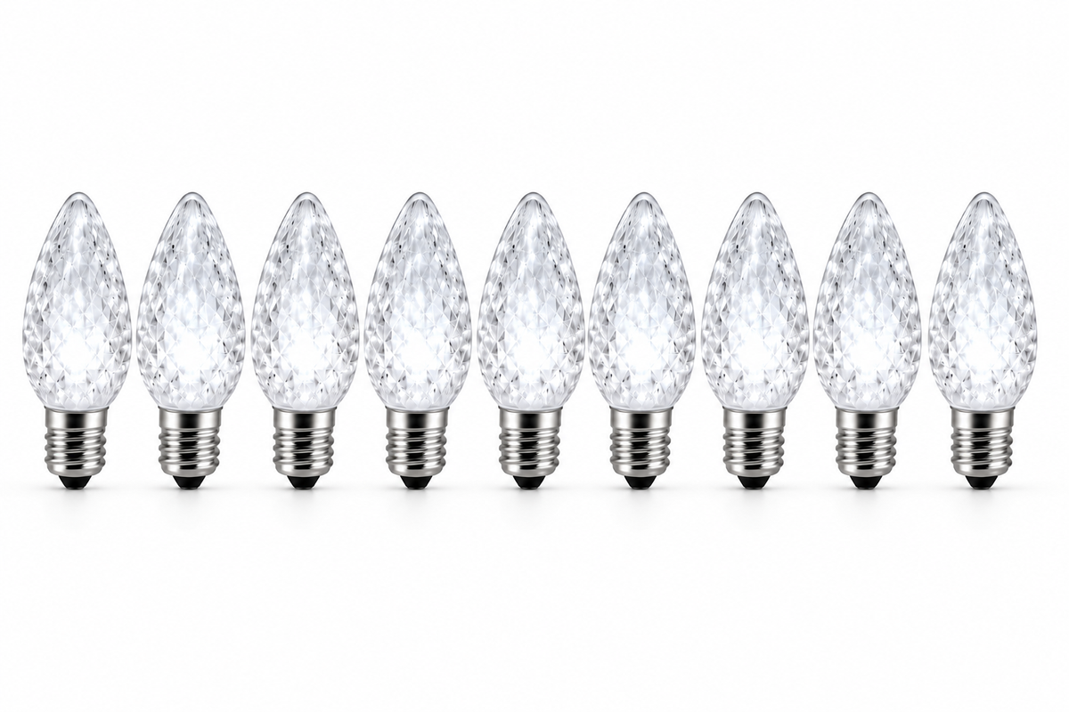 C9 LED Christmas Light Bulbs - Pure White - 25 Pack - Faceted