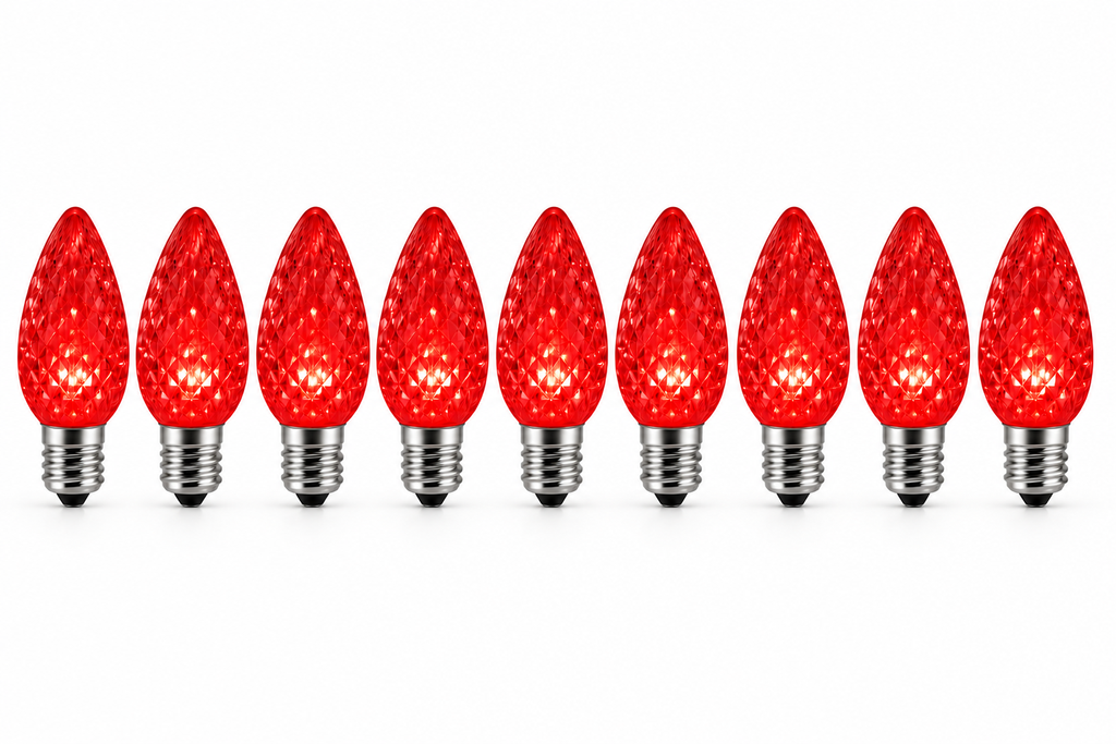 C9 LED Christmas Light Bulbs - Red - 25 Pack - Faceted