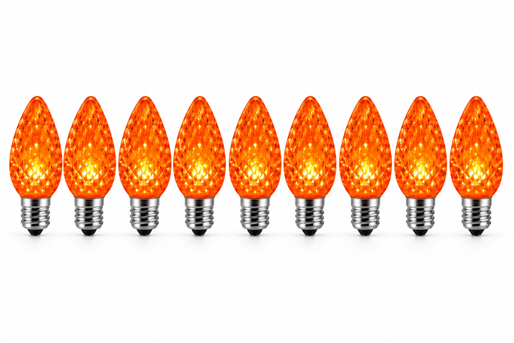 C9 LED Christmas Light Bulbs - Orange - 25 Pack - Faceted