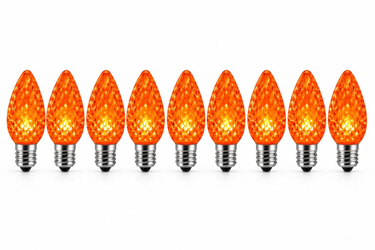 C9 LED Christmas Light Bulbs - Orange - 25 Pack - Faceted