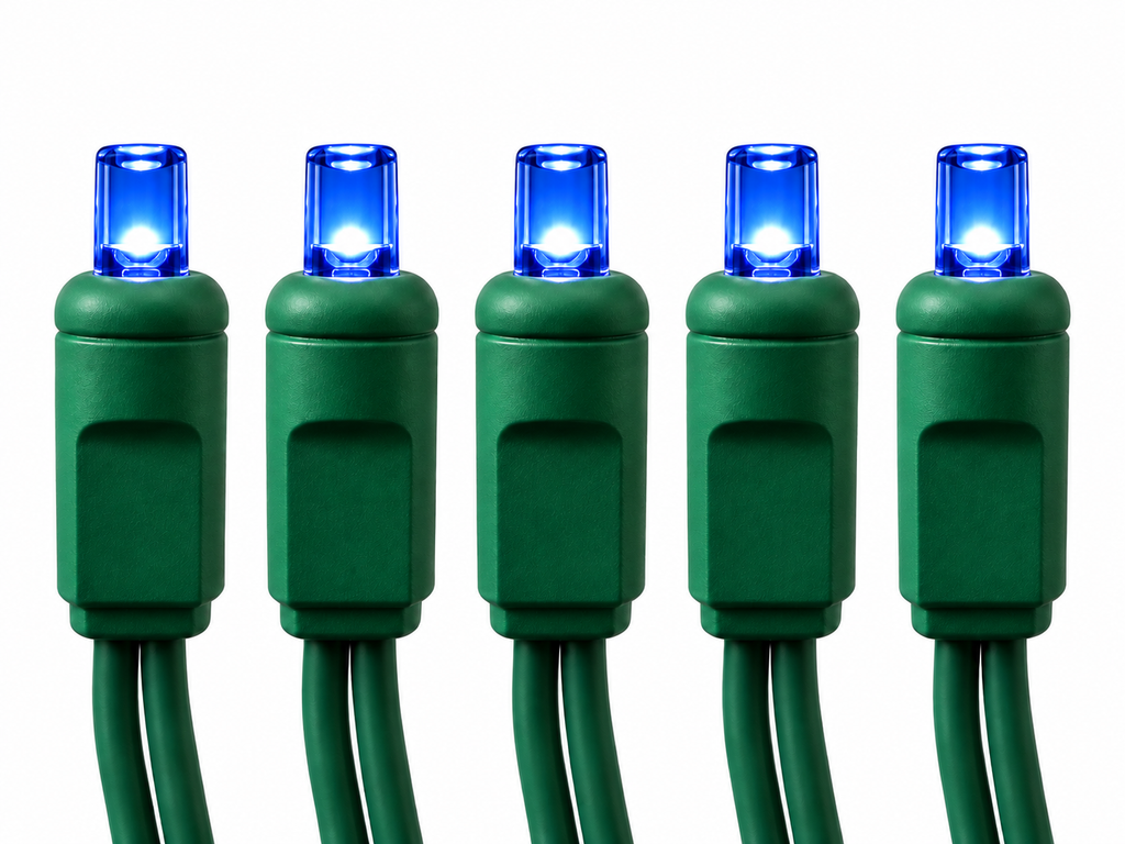 (24 pack) Blue LED Mini Christmas Lights – 70 Count, 4" Spacing, Commercial Grade