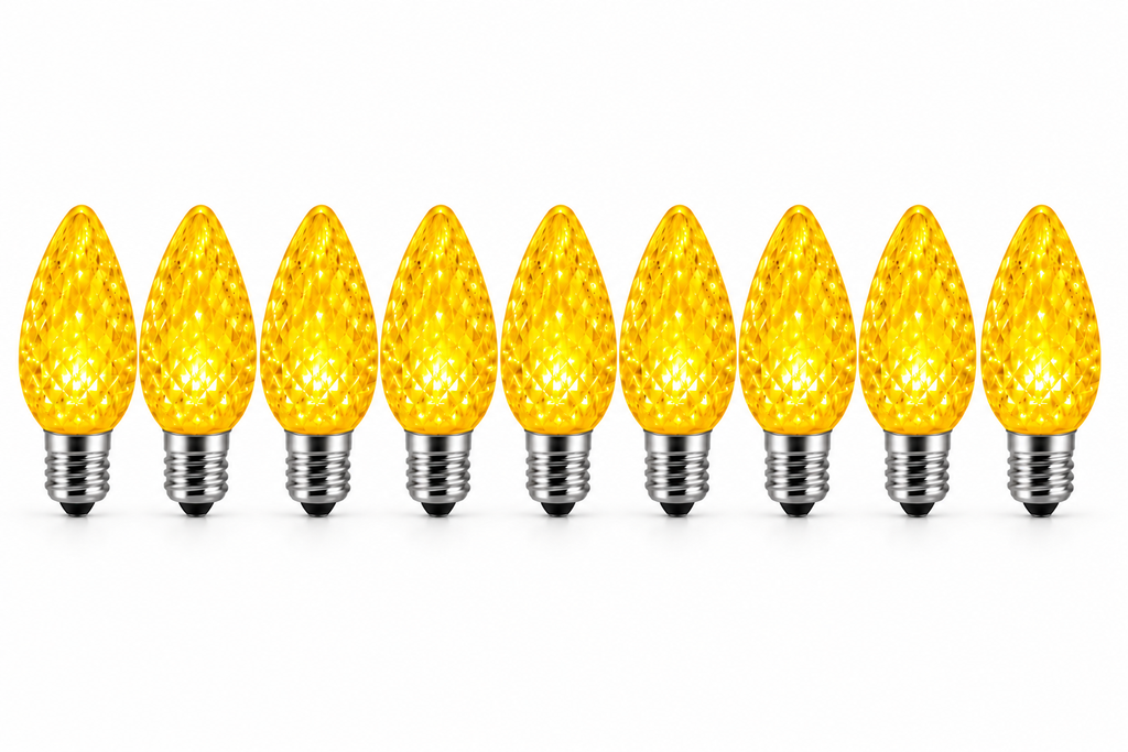C9 LED Christmas Light Bulbs - Yellow - 25 Pack - Faceted