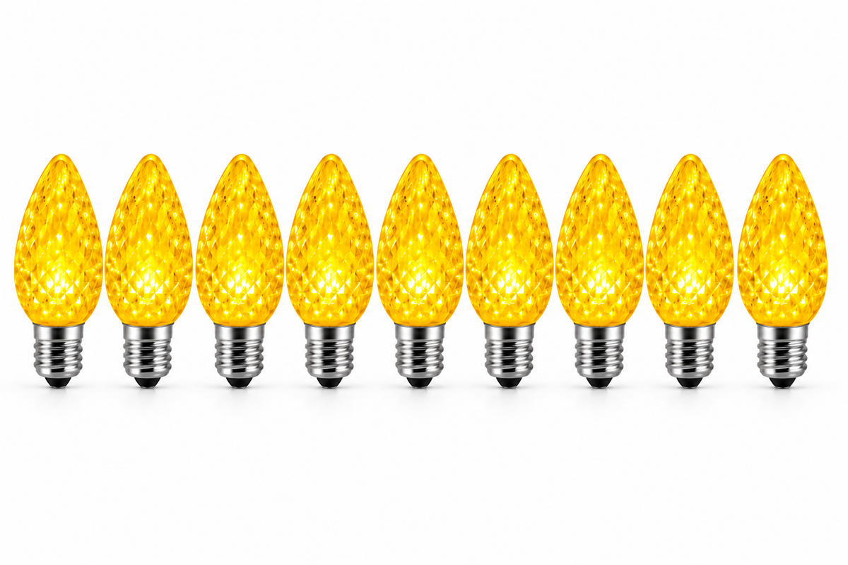 C9 LED Christmas Light Bulbs - Yellow - 25 Pack - Faceted