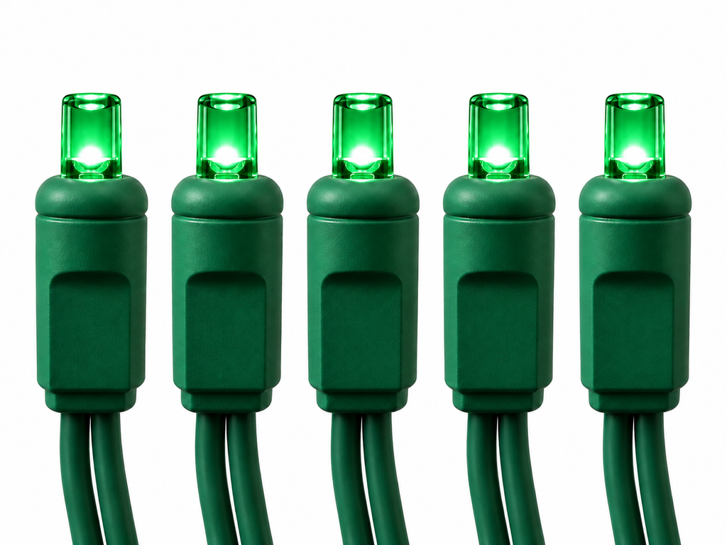 (24 pack) Green LED Mini Christmas Lights – 70 Count, 4" Spacing, Commercial Grade