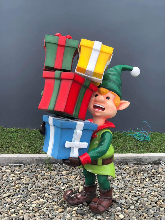 Fiberglass Elf with Present